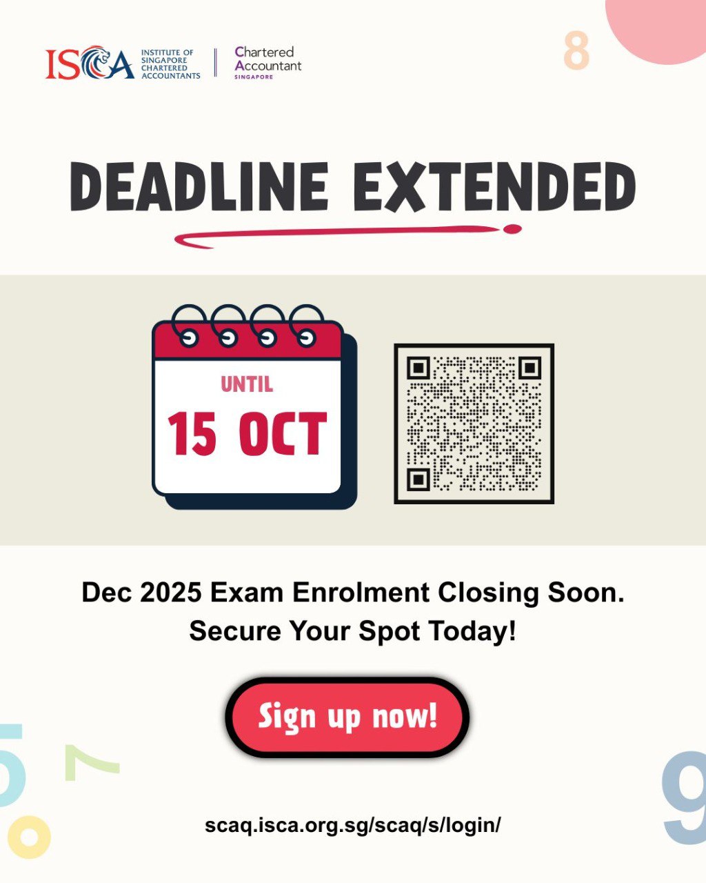 SCAQ Exam enrolment deadline extended to 15 Oct 2025